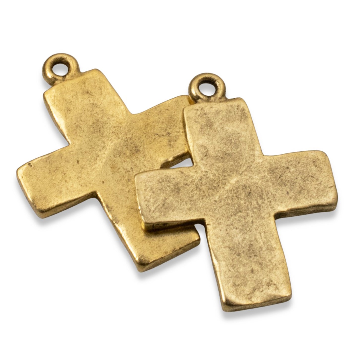 Hammered Cross Charms 24k Gold Plated 2-Pack, Premium Artisan Textured USA Made
