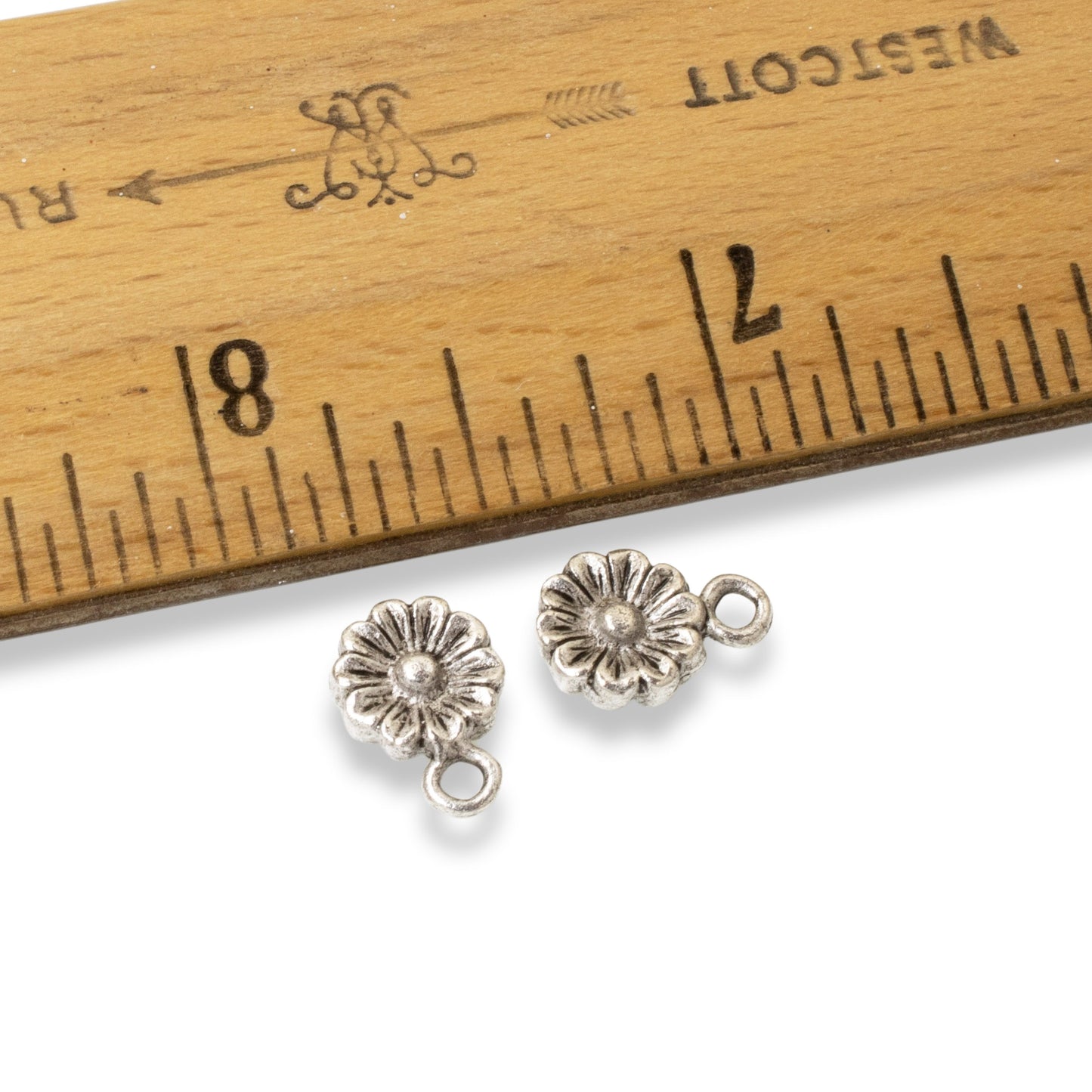 Silver Aster Flower Charm: Double-Sided Antique Pewter 4-Pack