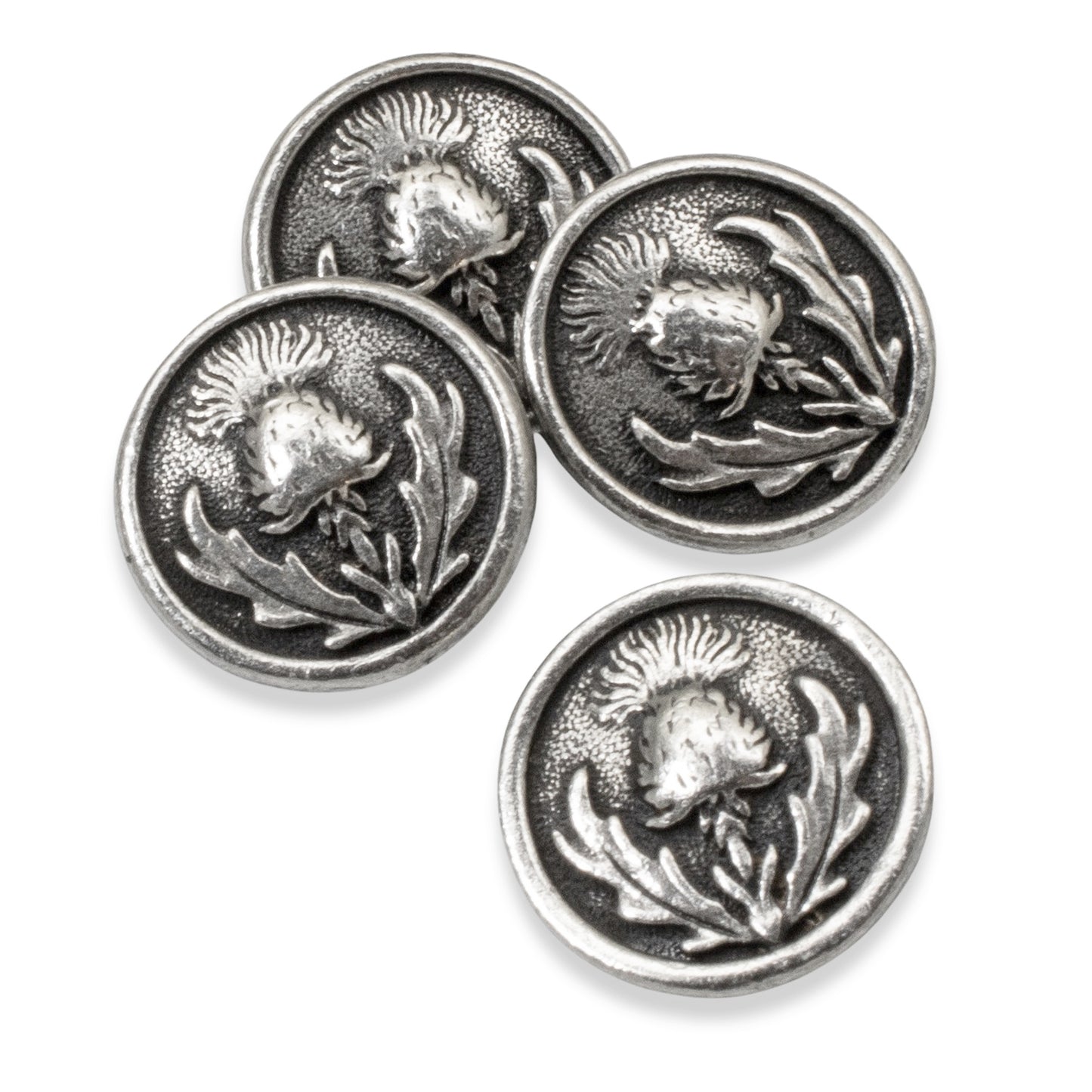 Pewter Thistle Buttons, 4-Pack TierraCast Scottish Celtic Design, 14mm Dark Silver