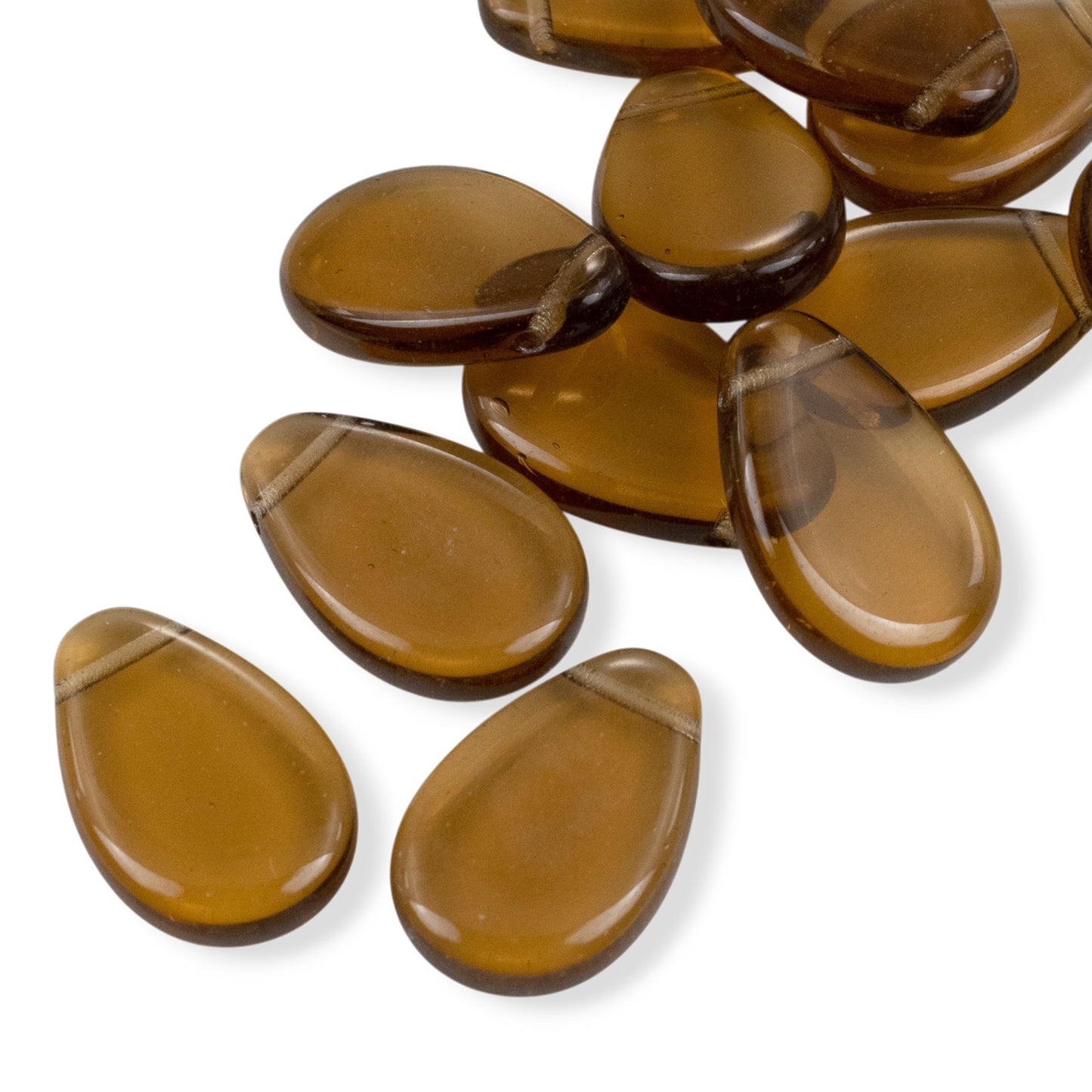 12 Smoke Topaz Czech Glass Teardrop Beads: Tip Drilled 12x18mm Flat Pear Pendant Loose, Warm Neutral Autumn Jewelry Supply