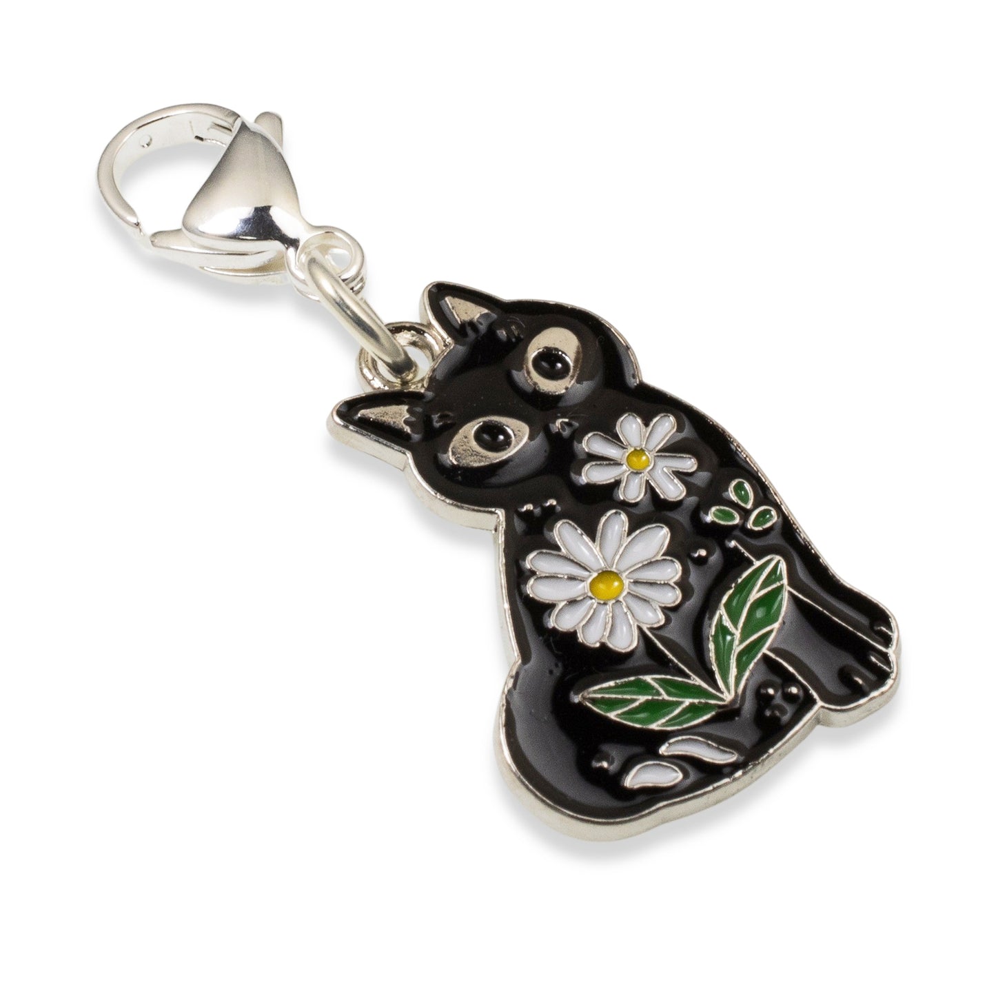 Black Cat Daisy Clip-on Charm, Zipper Pull, Bag Accessory, Cat Lover Gift