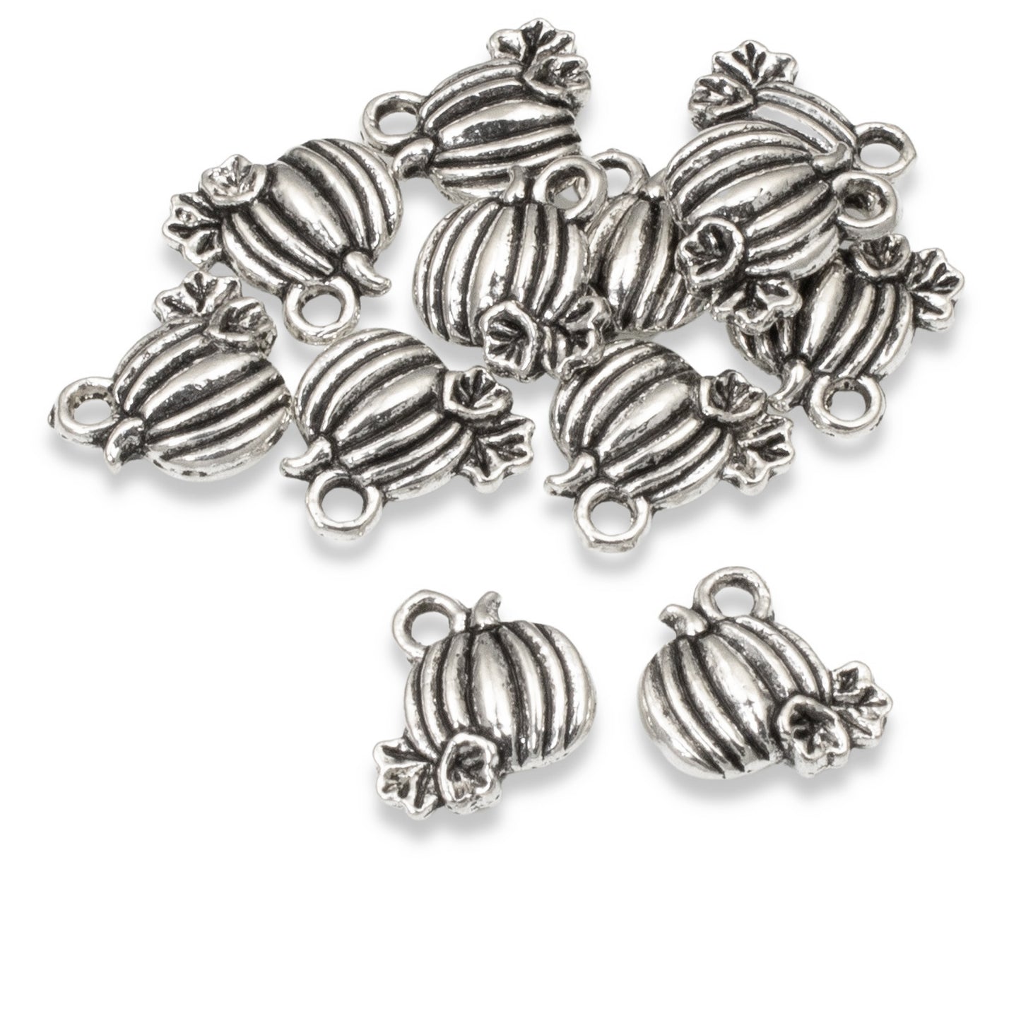 Silver Mini Pumpkin Charms, 50-Pack Fall Halloween Autumn Jewelry Making Supplies