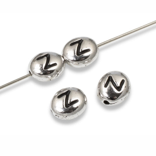 4 Silver "Z" Alphabet Beads, Oval Letter For Personalized Jewelry Making