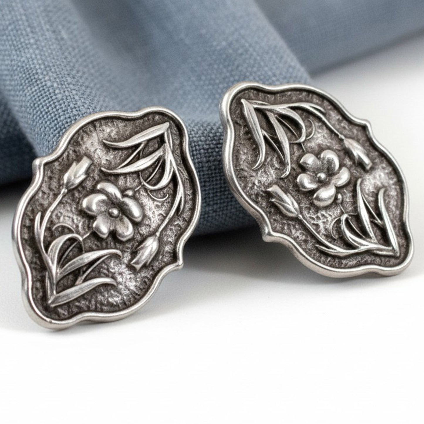 Silver Flower Button Clasp: Antique Silver Leather Cord Closure 2-Pack