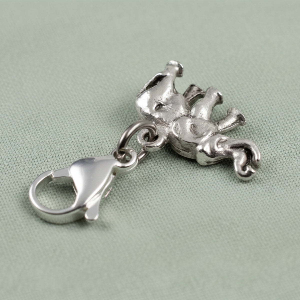 Elephant Clip-On Charm, Silver Plated Pewter, Lobster Clasp Bag Accent
