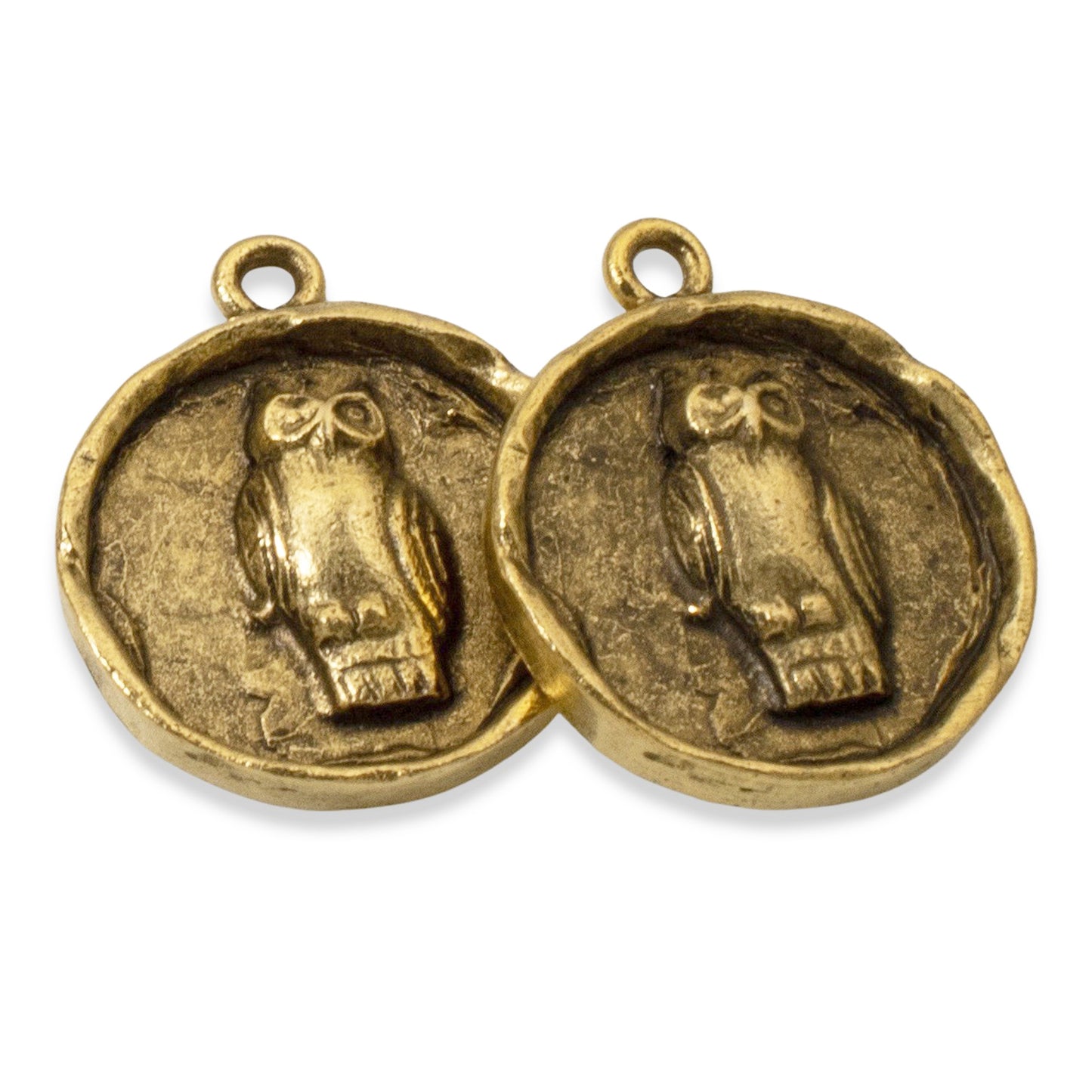Gold Owl Pendants, 2-Pack Wisdom Symbol, Spiritual Medallion Luxury Gift, Nunn Design USA Made