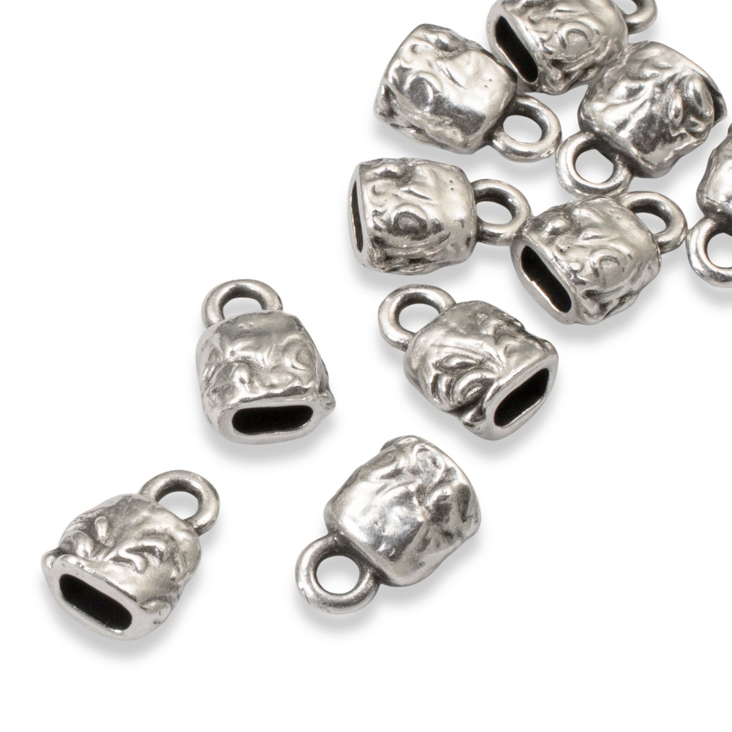 Silver Jardin Leather Cord Ends, 10-Pack Antique Oxidized Crimp Caps, Organic Design Jewelry Findings, 4x2mm Opening