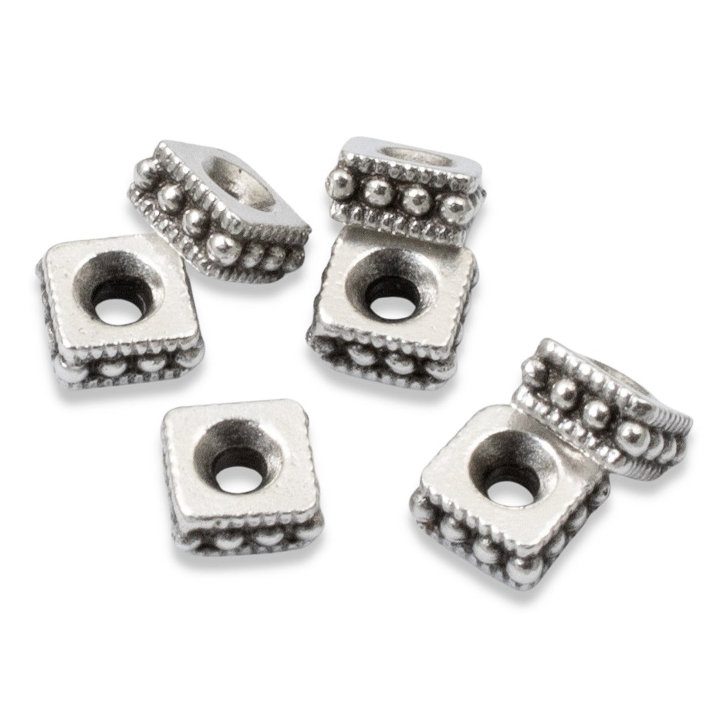 4mm Silver Square Rococo Beads - 10-Pack TierraCast Designed Dotted Spacers