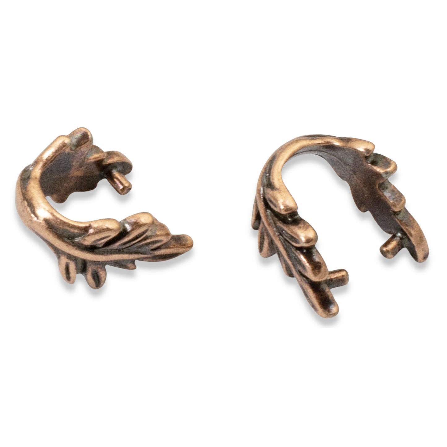 Copper Leaf Pendant Bails 4-Pack, Antique Botanical Design, TierraCast Pinch Bails, Jewelry Making