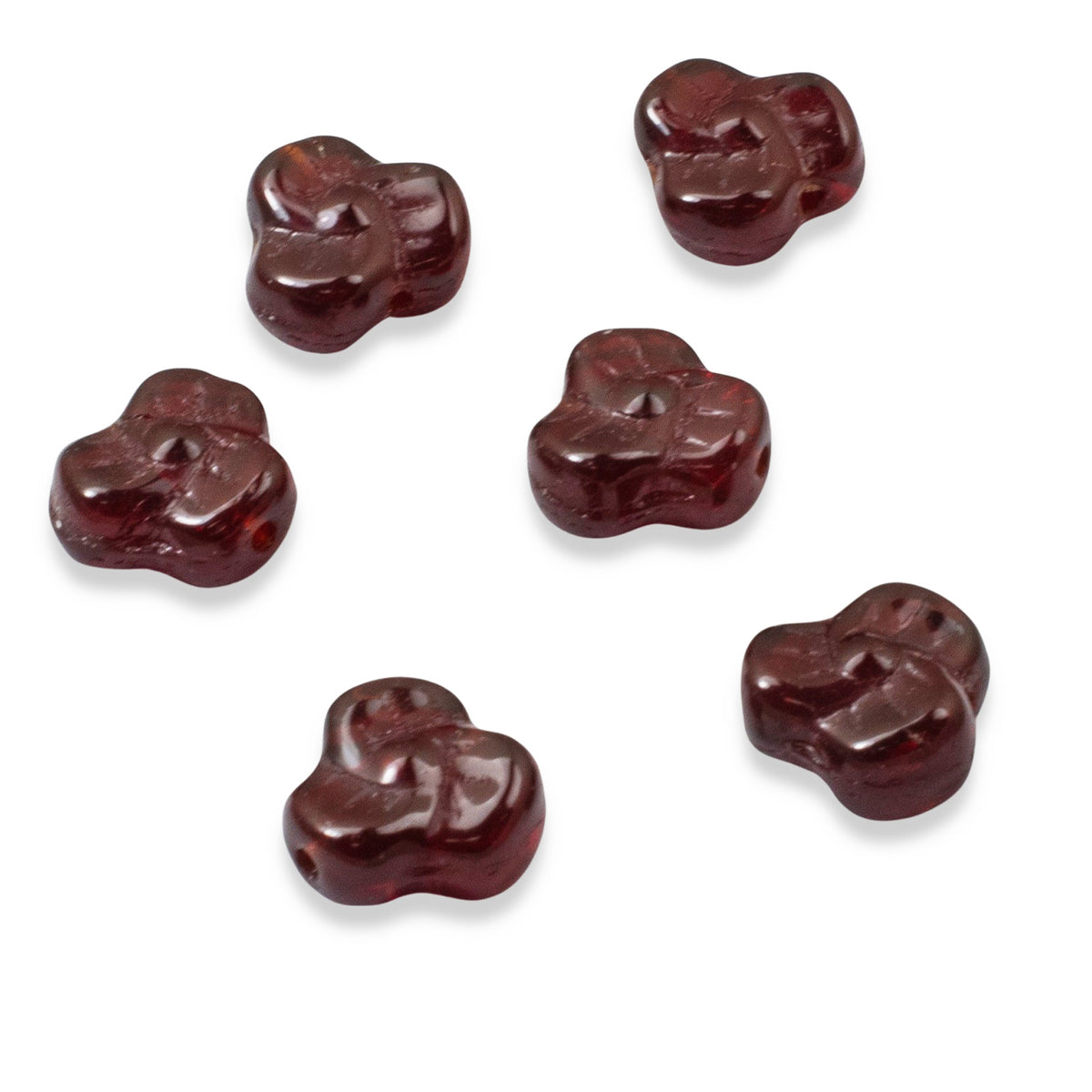 25 Dark Garnet Trillium Flower Beads - 9mm Czech Glass Flowers - Jewelry Making