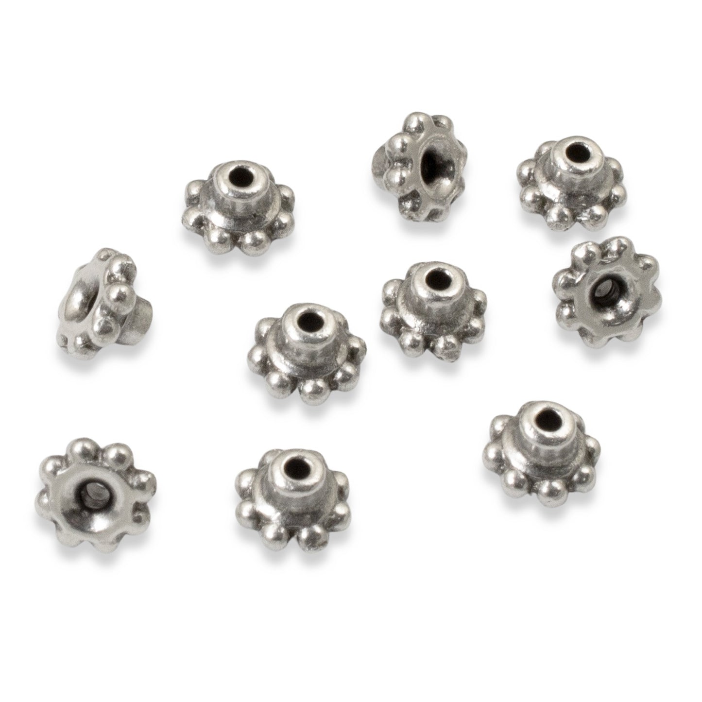 50/Pkg Silver BeadAligners with Peg - Beaded Design - Large Hole Stabilizers for Lampwork Beads