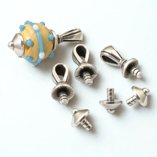 Silver Nouveau Glue-On Bail Cap Sets 2.5mm Peg, TierraCast Pewter Top & Bottom, Large Hole Bead Caps, Pendant Maker, 4 Sets/8 Pieces