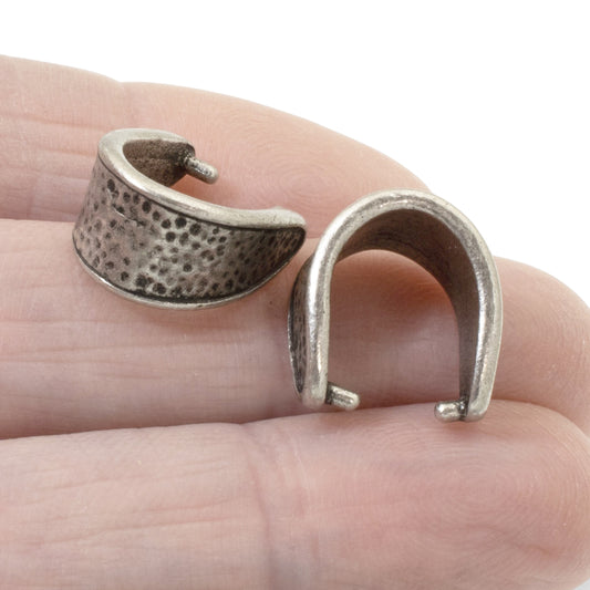 4 Elegant Dark Silver Pinch Bails for Hanging Pendants - Distressed DIY Findings