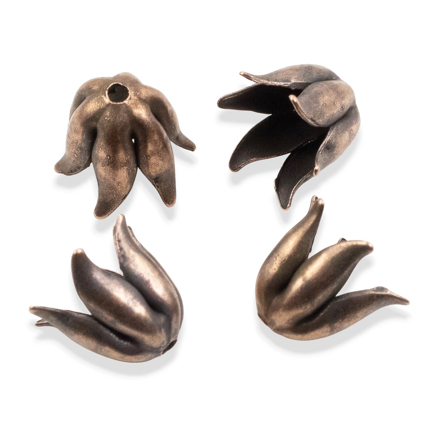 Curled Petal Bead Caps 8mm Antique Copper-Plated Pewter: Dimensional Metal Findings USA Made 4-Pack