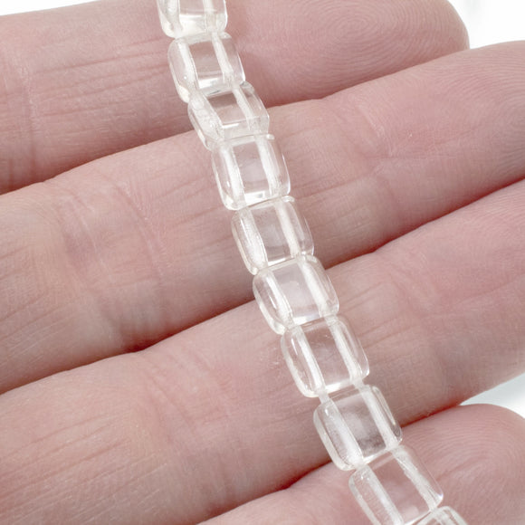 50 Square Tile Beads - Crystal Clear - 6mm 2-Hole Czech Glass for DIY Bracelets