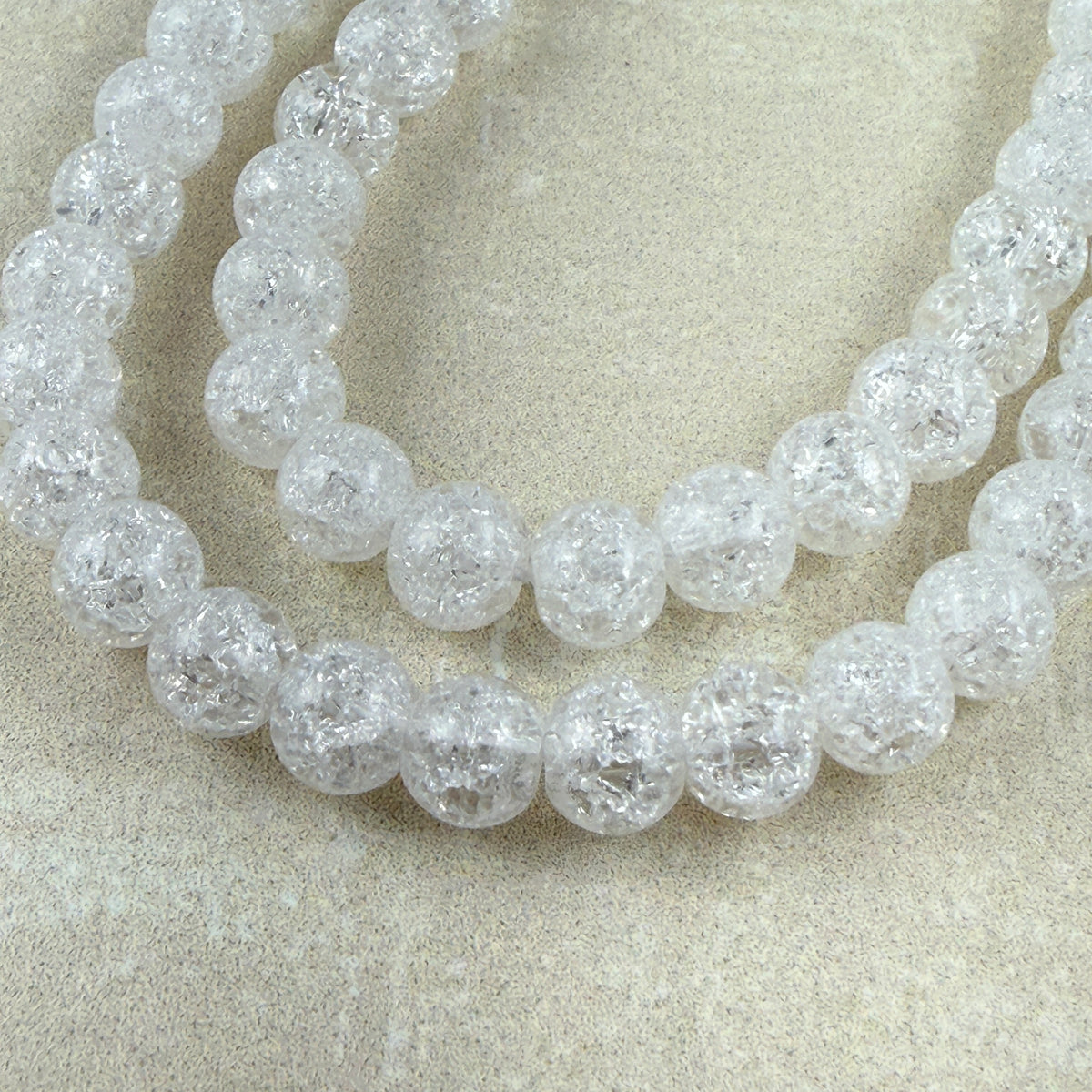 Clear Crackle Glass Beads 6mm Winter White, Snowy Holiday Jewelry Making