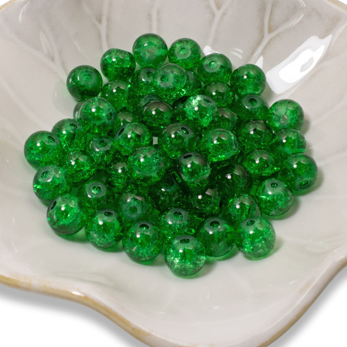 Emerald Green 8mm Round Glass Crackle Beads 50-Pack DIY Jewelry Christmas Crafts