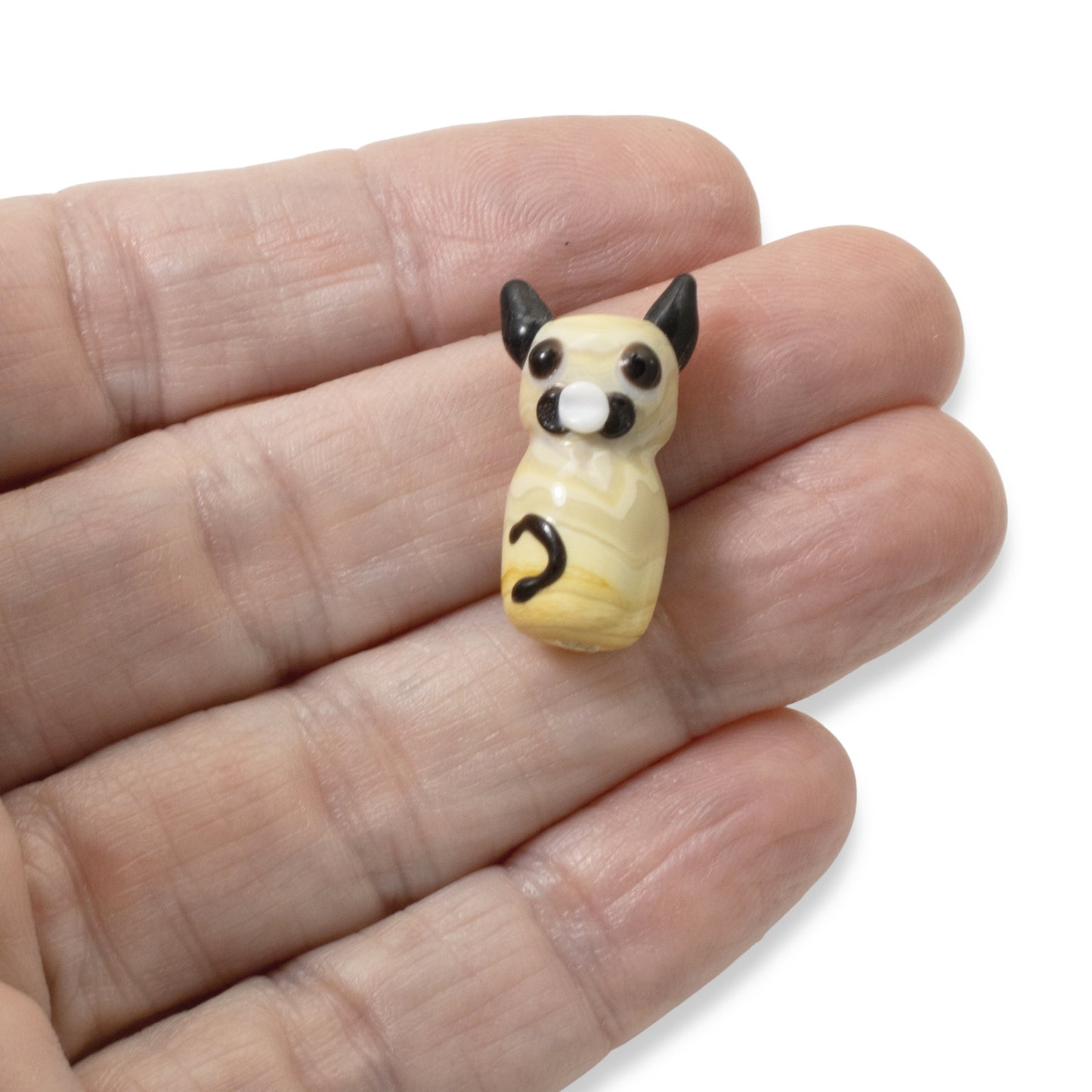Tan Cat Beads, 4-Pack Handmade Lampwork Glass, Animal Lover Gift, Artisan Glass Jewelry Making