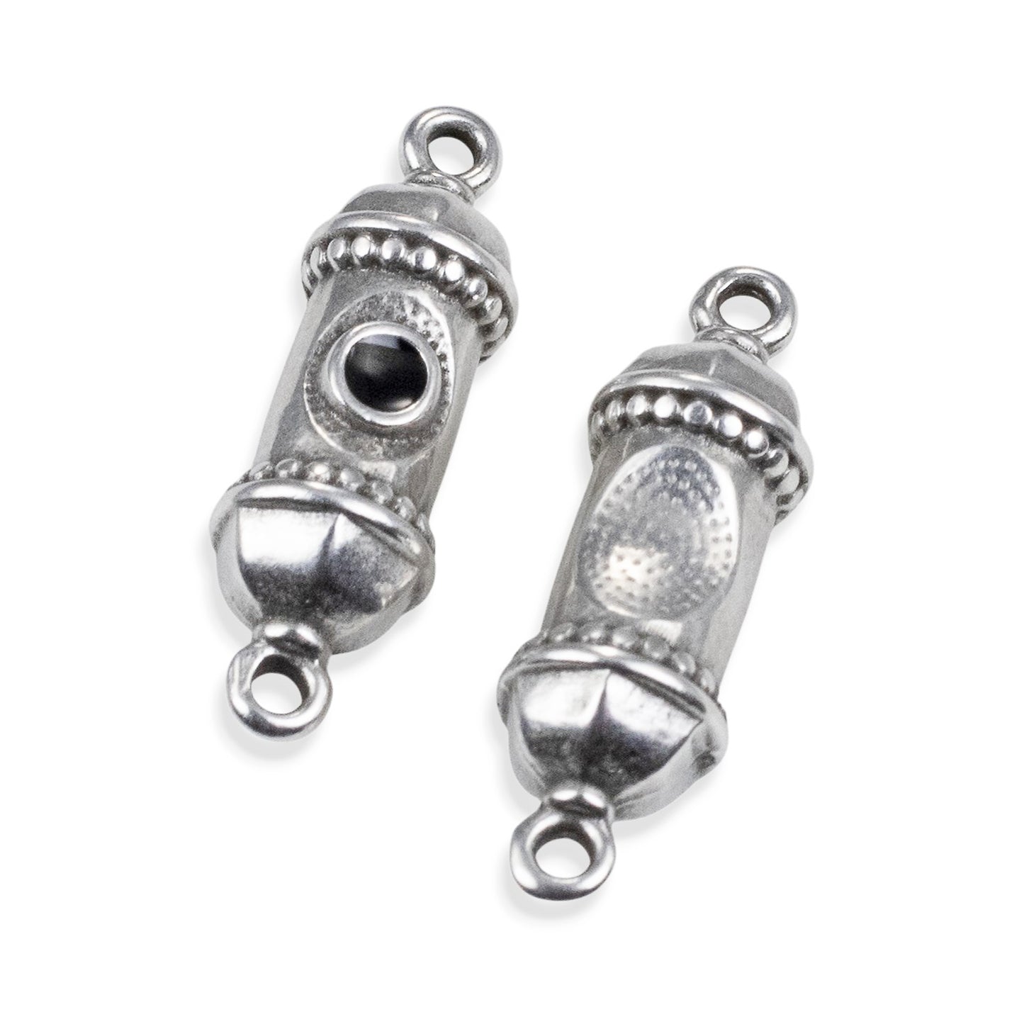 Silver Prayer Amulet Pendant 2Pcs, Antique Deco Connector with Black Enamel, Spiritual Jewelry Supply