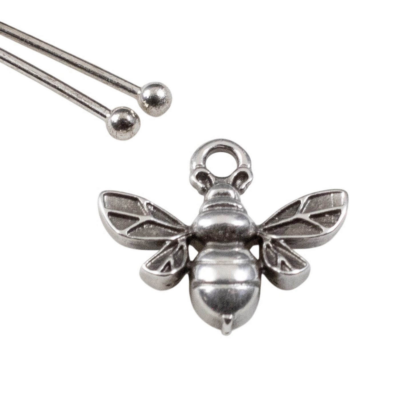 Silver Bee Charms: Antique Silver Honey Bee Pendant Jewelry Supply 6-Pack