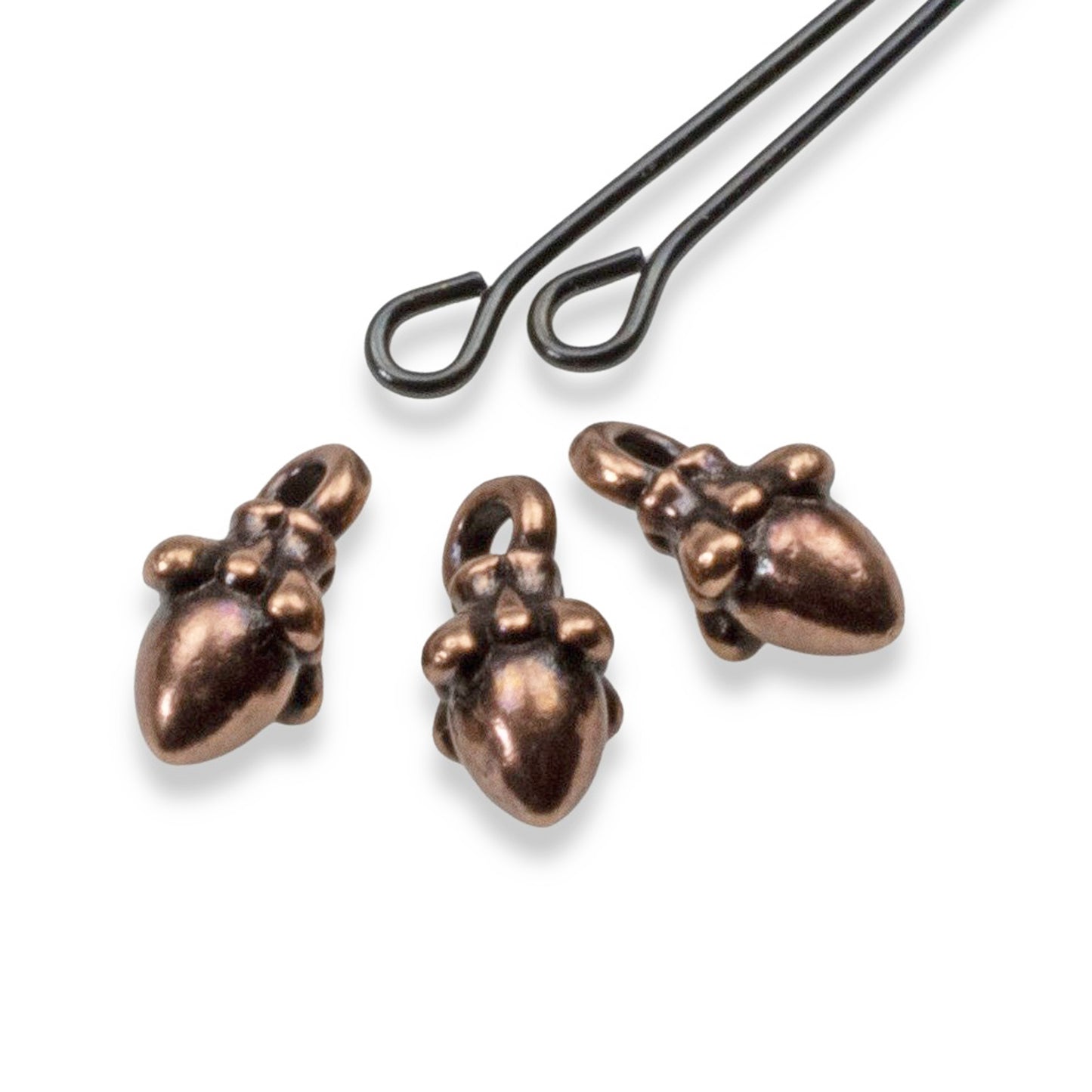 Tiny Copper Acorn Charms: 10mm Autumn Woodland Nature Pendants 10-Pack