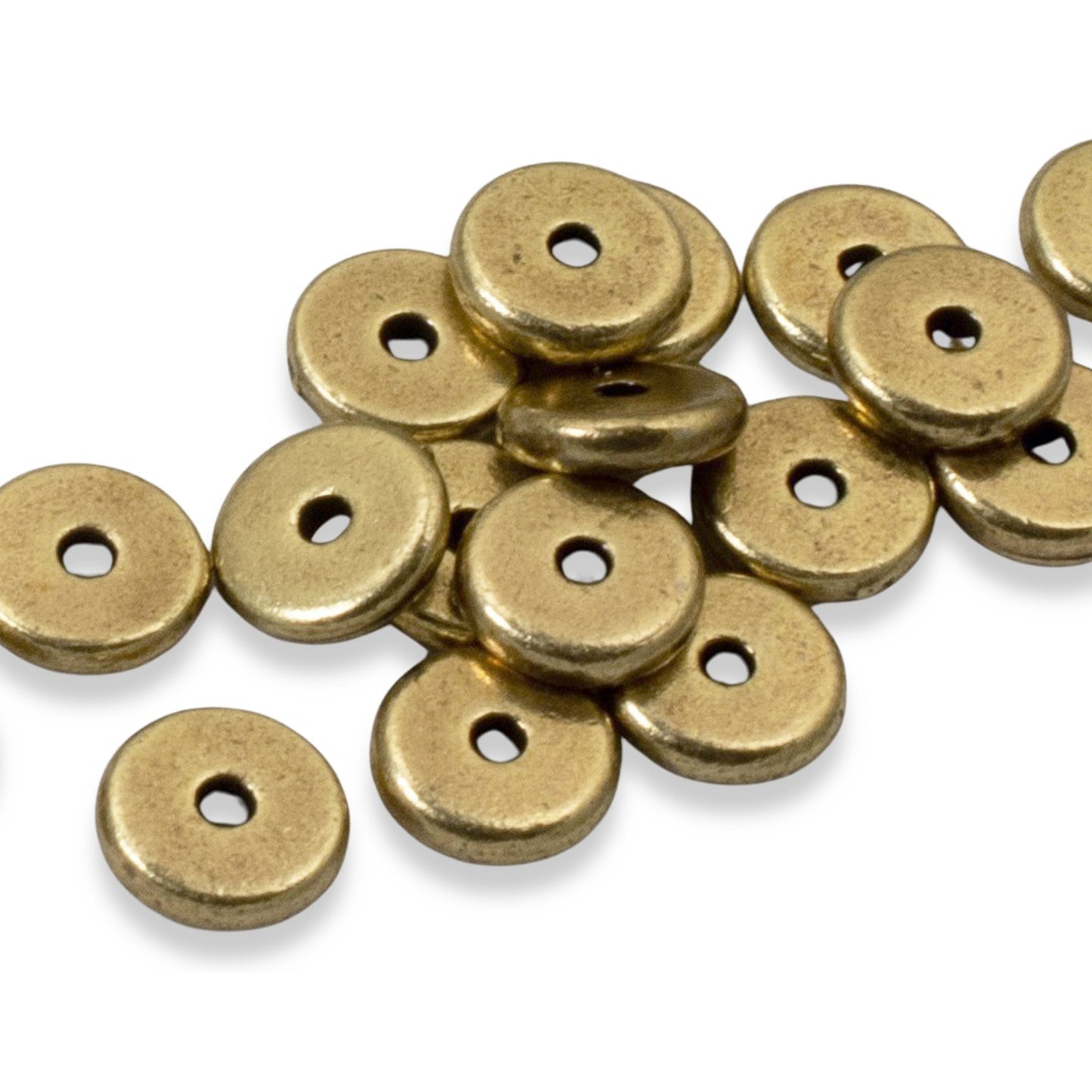 Antique Brass Disk Spacers 25-Pack, 7mm TierraCast Beads, Contemporary DIY Jewelry, Heishi Style
