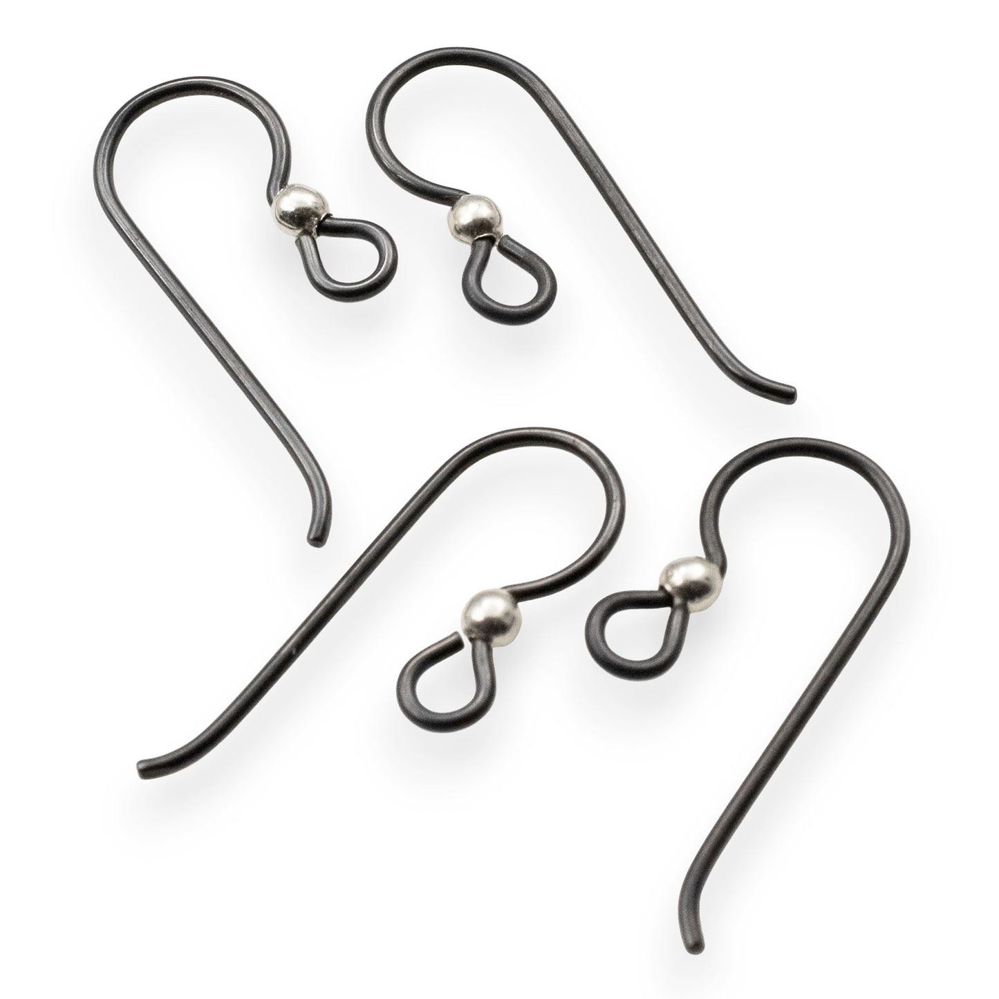 10 Black Niobium Ear Wires + 2.5mm Sterling Silver Bead Accent - Hypoallergenic