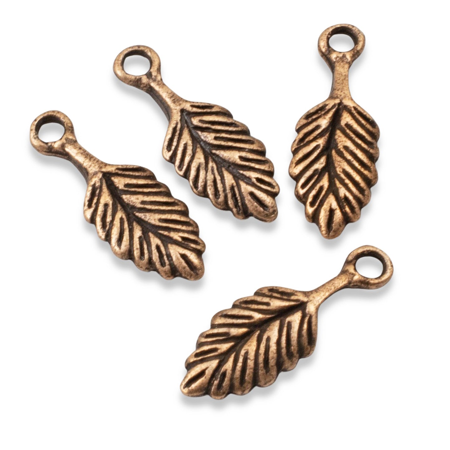 4 Small Leaf Charms - Copper Plated Pewter - Artisan Jewelry Making, Nunn Design