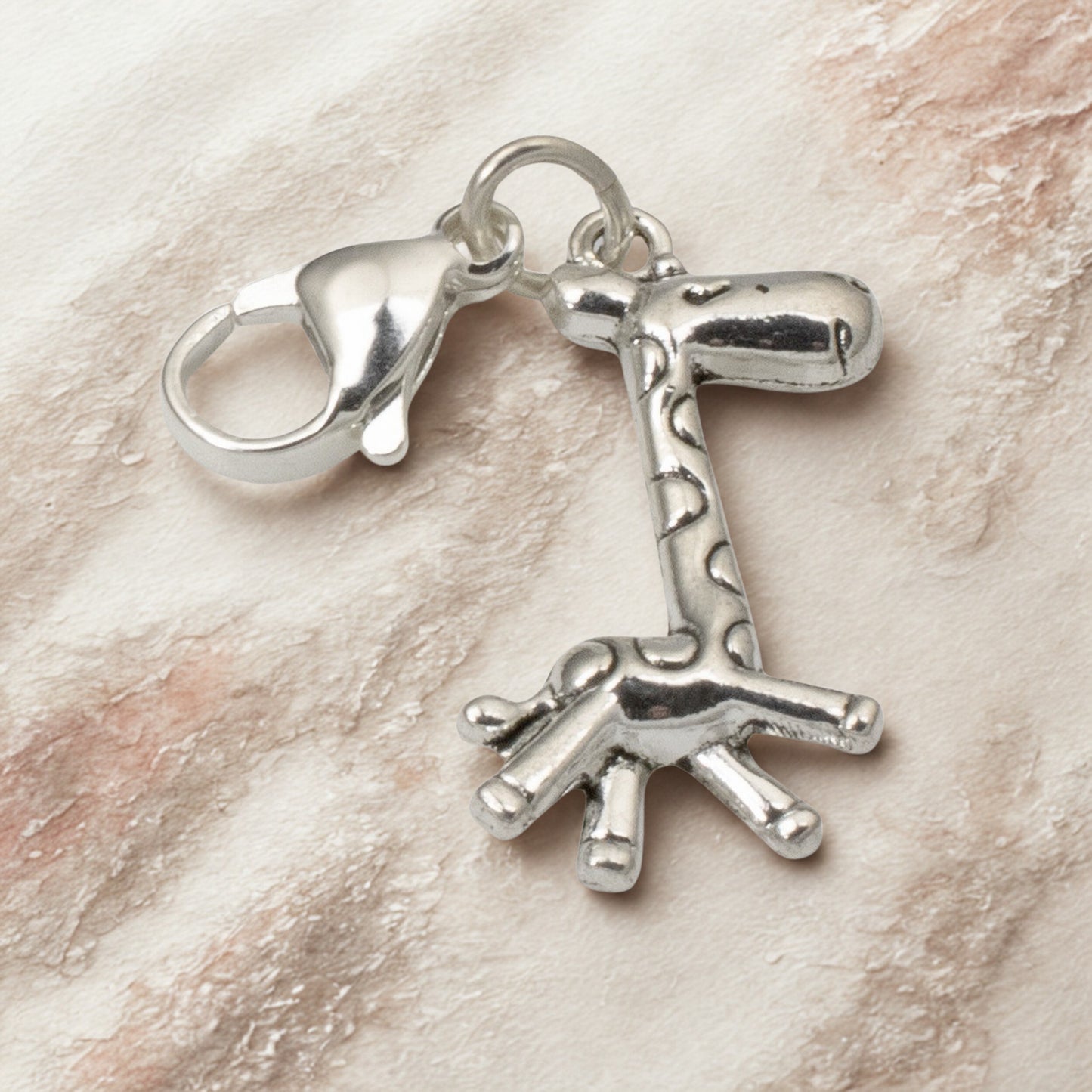 Silver Giraffe Clip-On Charm, Fun Animal Zipper Pull for Diaper Bags & Keychains