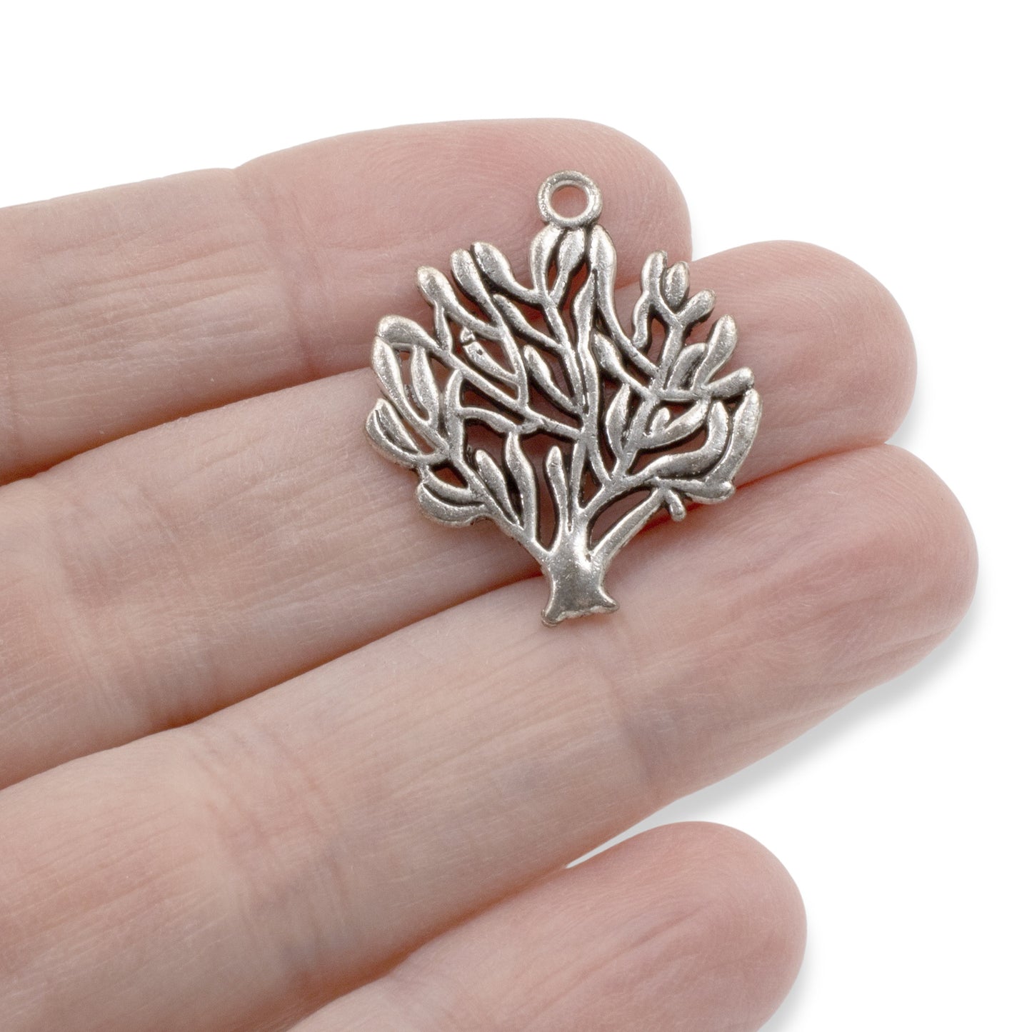 10 Silver Tree Pendants - Metal Organic Tree - Nature Charm For Jewelry Making
