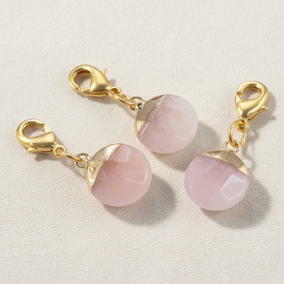 Rose Quartz Clip-On Charm, Pink Gemstone Bag Charm, Gold Lobster Clasp Accessory
