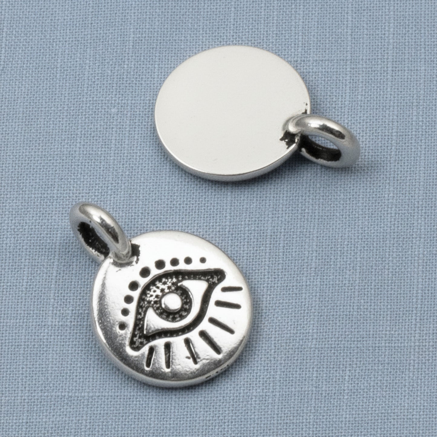 Silver Evil Eye Charm Pendants, Matching Pair for Leather Cord, 2-Pack