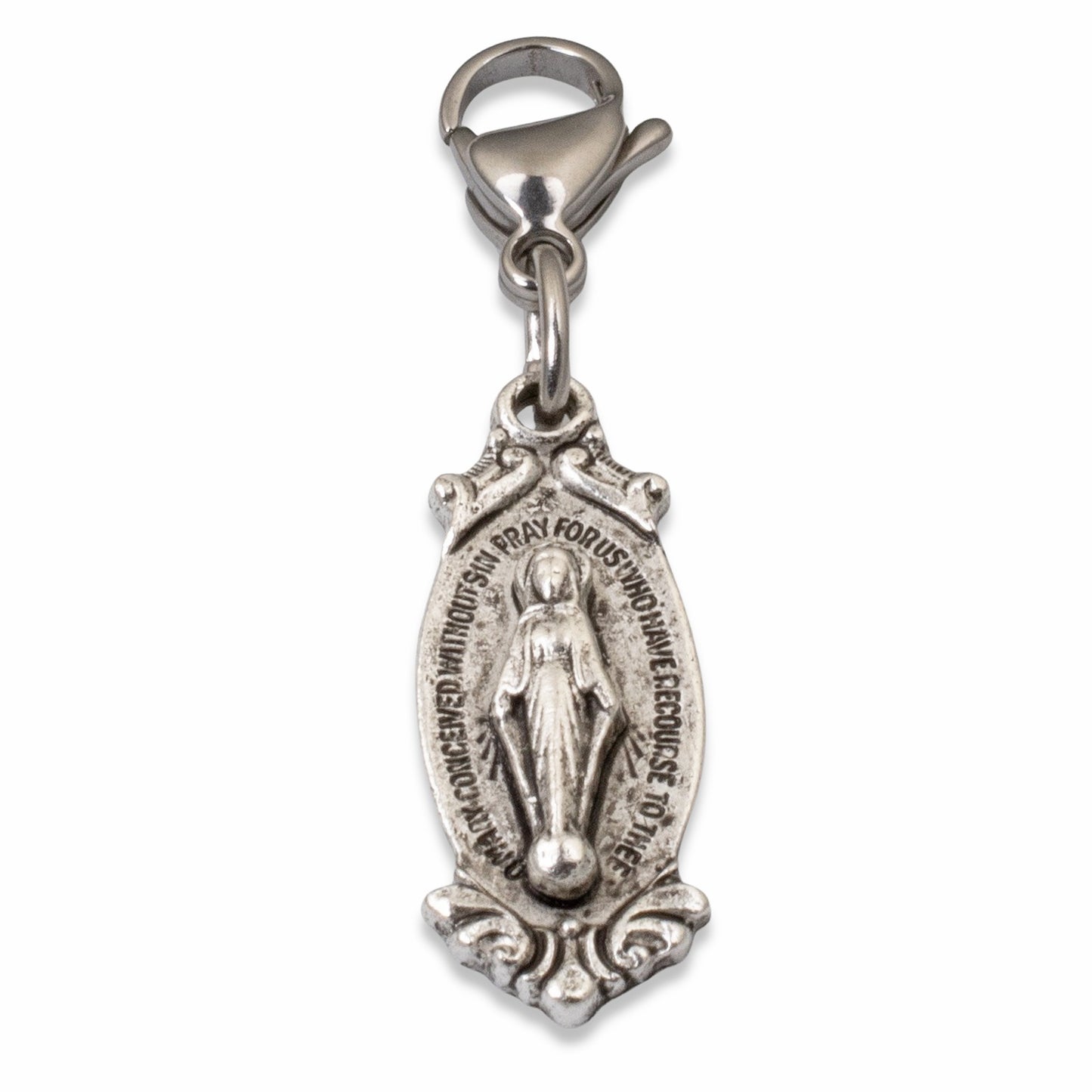 Miraculous Medal Clip On Charm: Silver Virgin Mary Catholic Jewelry Gift