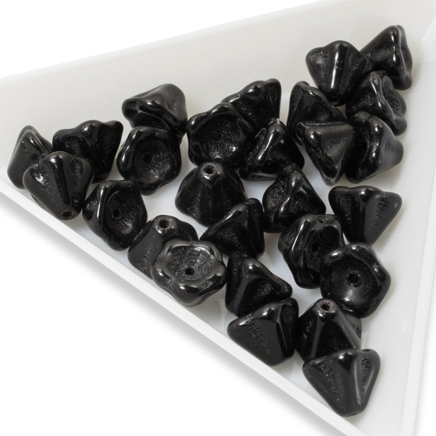 25 Opaque Jet Black Bell Flower Beads - Czech Glass - 6x8mm - DIY Jewelry Supplies