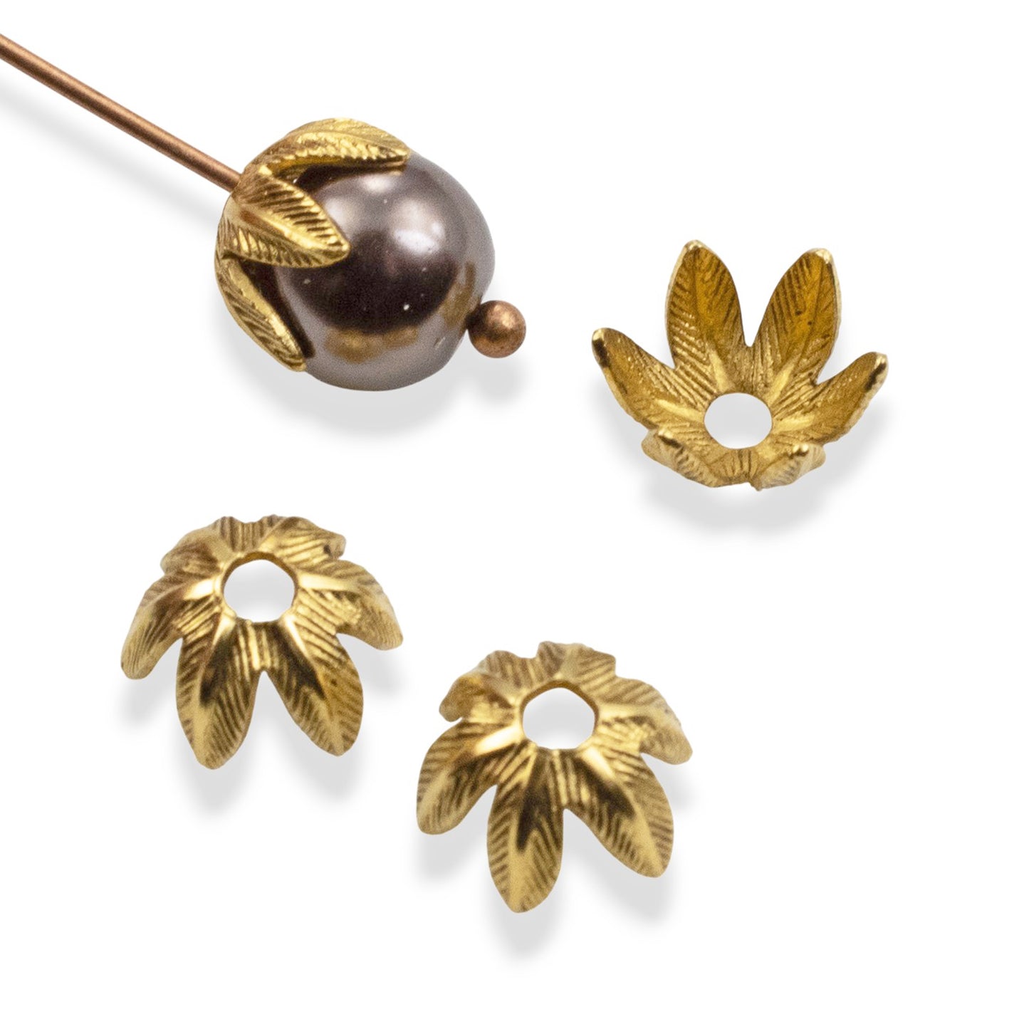 Daisy Bead Caps 8mm Antique 24K Gold-Plated Pewter 4Pcs Floral Findings USA Made