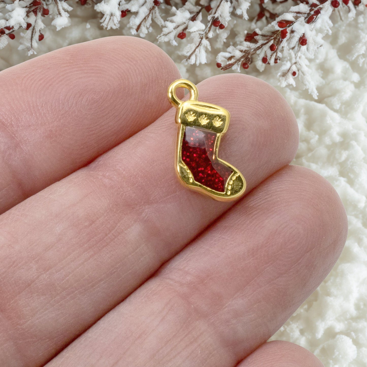 Gold Christmas Stocking Charms 2-Pack, Holiday Jewelry Making, Festive Earrings