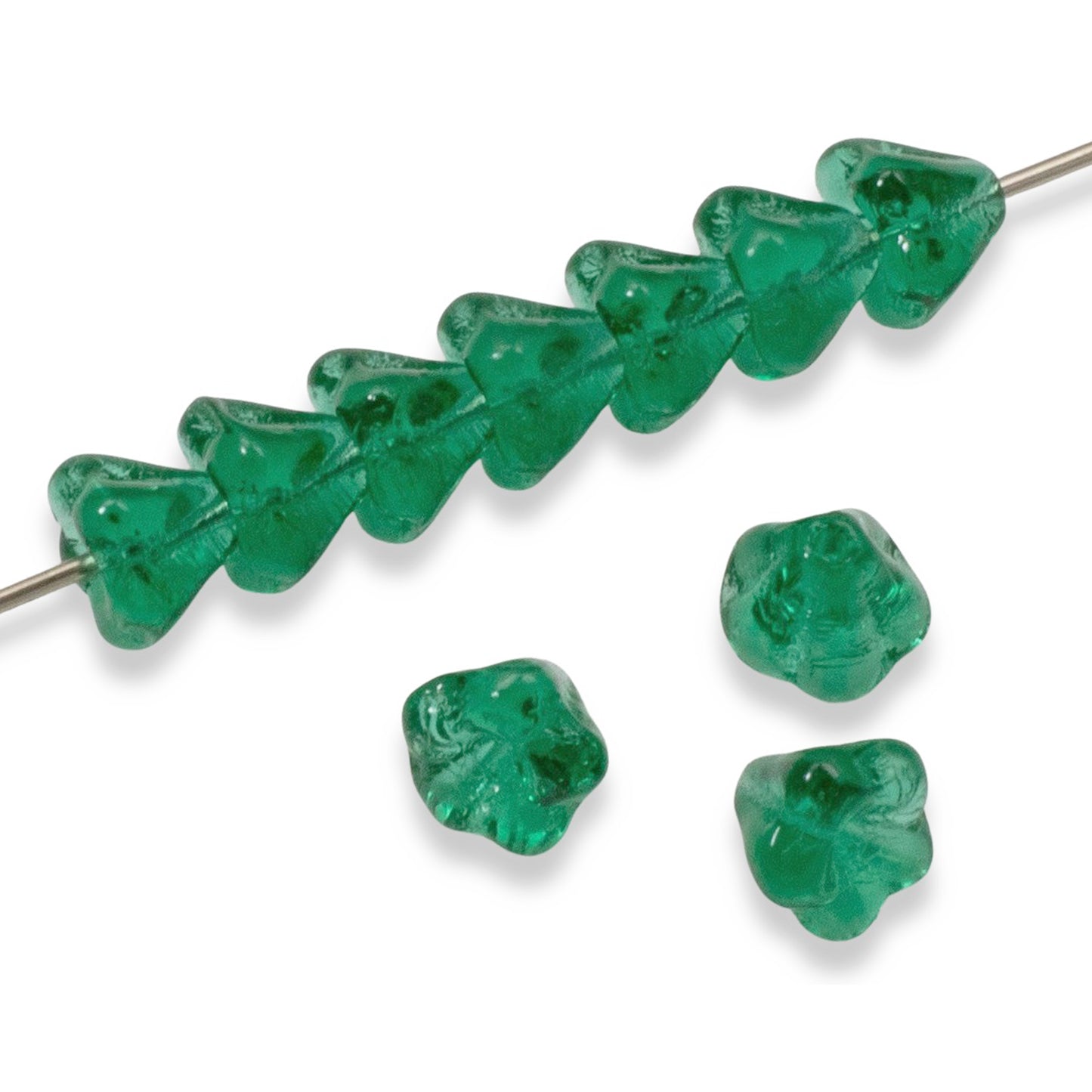 100pcs Teal Green Czech Glass Mini Bell Flower Beads, 4x6mm Spring Garden Beads