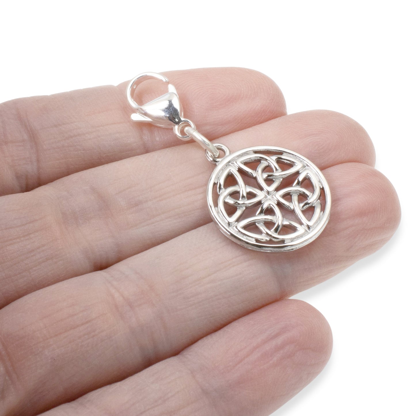Celtic Trinity Knot Silver Charm with Lobster Clasp, Clip-On Accessory for Necklace Purse & Zipper