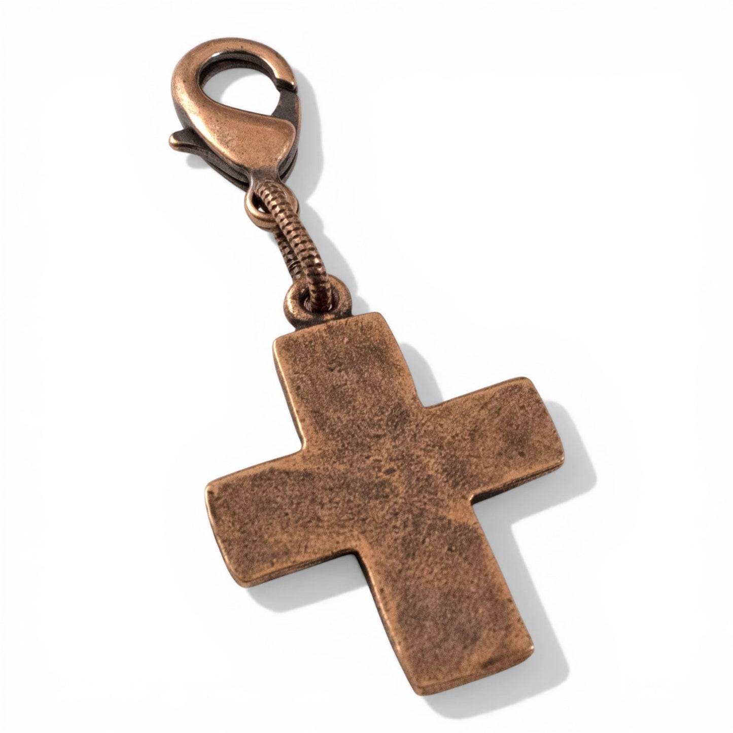 Copper Distressed Cross Clip-On Charm Purse Bag Keychain Faith Boho