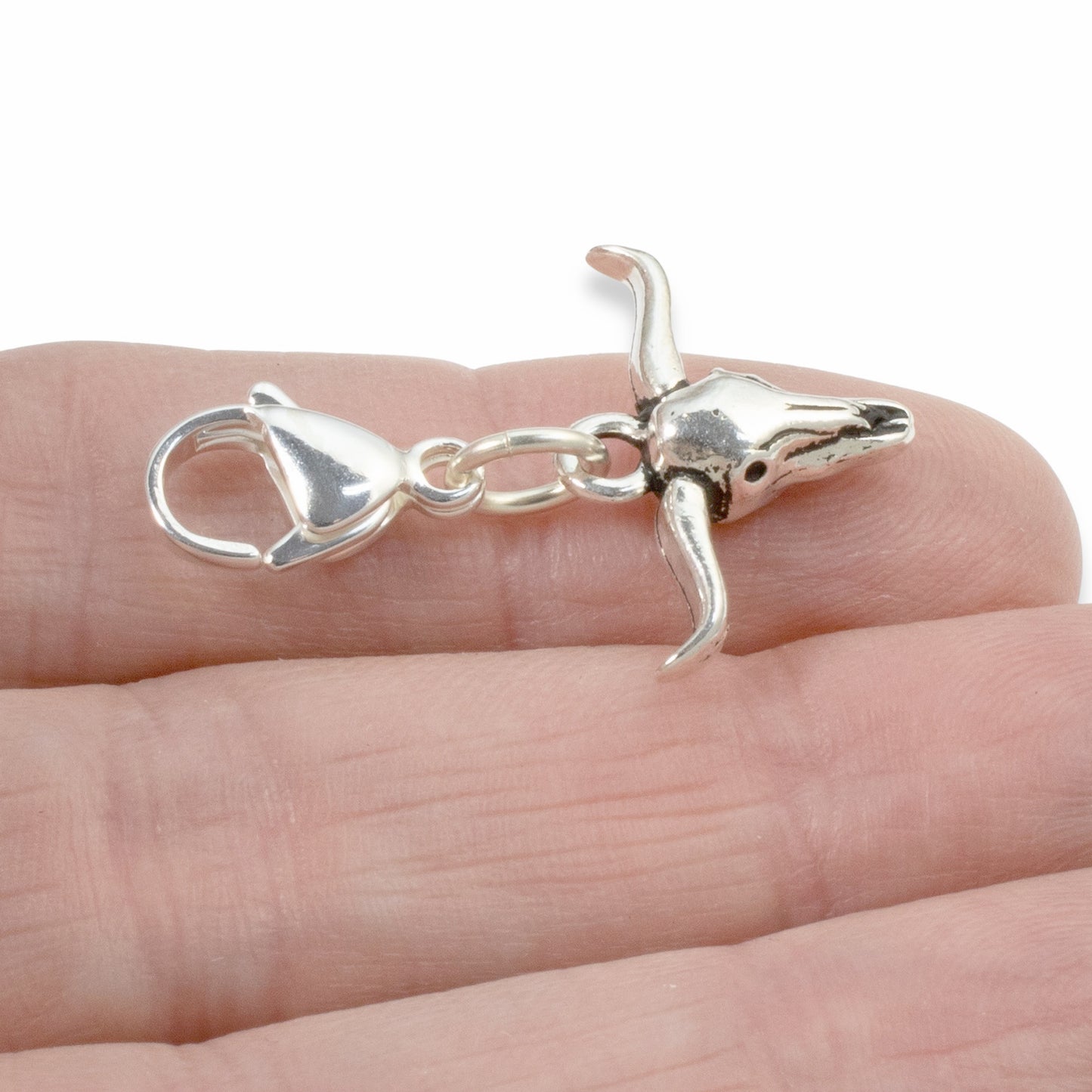 Western Longhorn Clip-On Charm, Silver Bull Steer Skull, Boho Country Jewelry