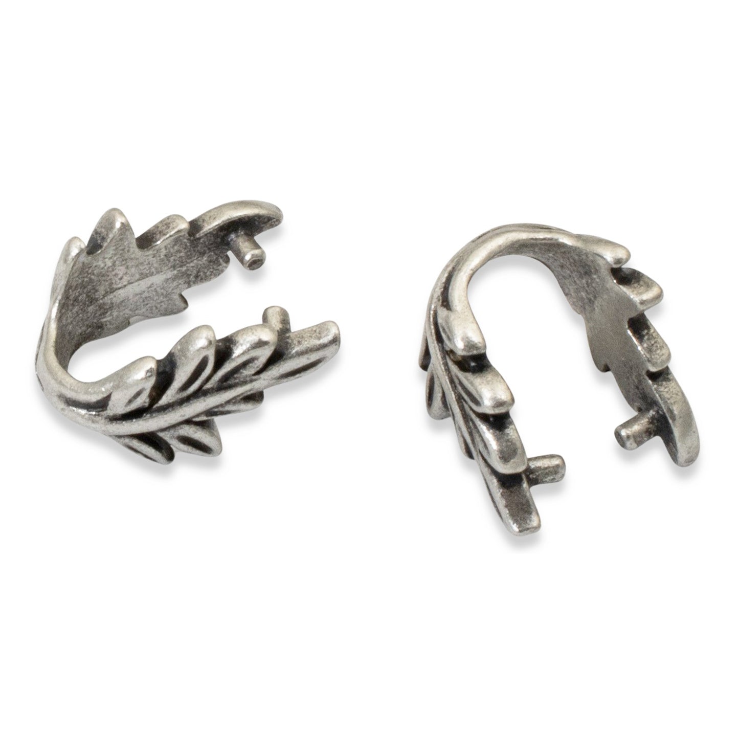 Antique Pewter Leaf Pendant Bails 4-Pack, Botanical Design, TierraCast Pinch Bails, Jewelry Making