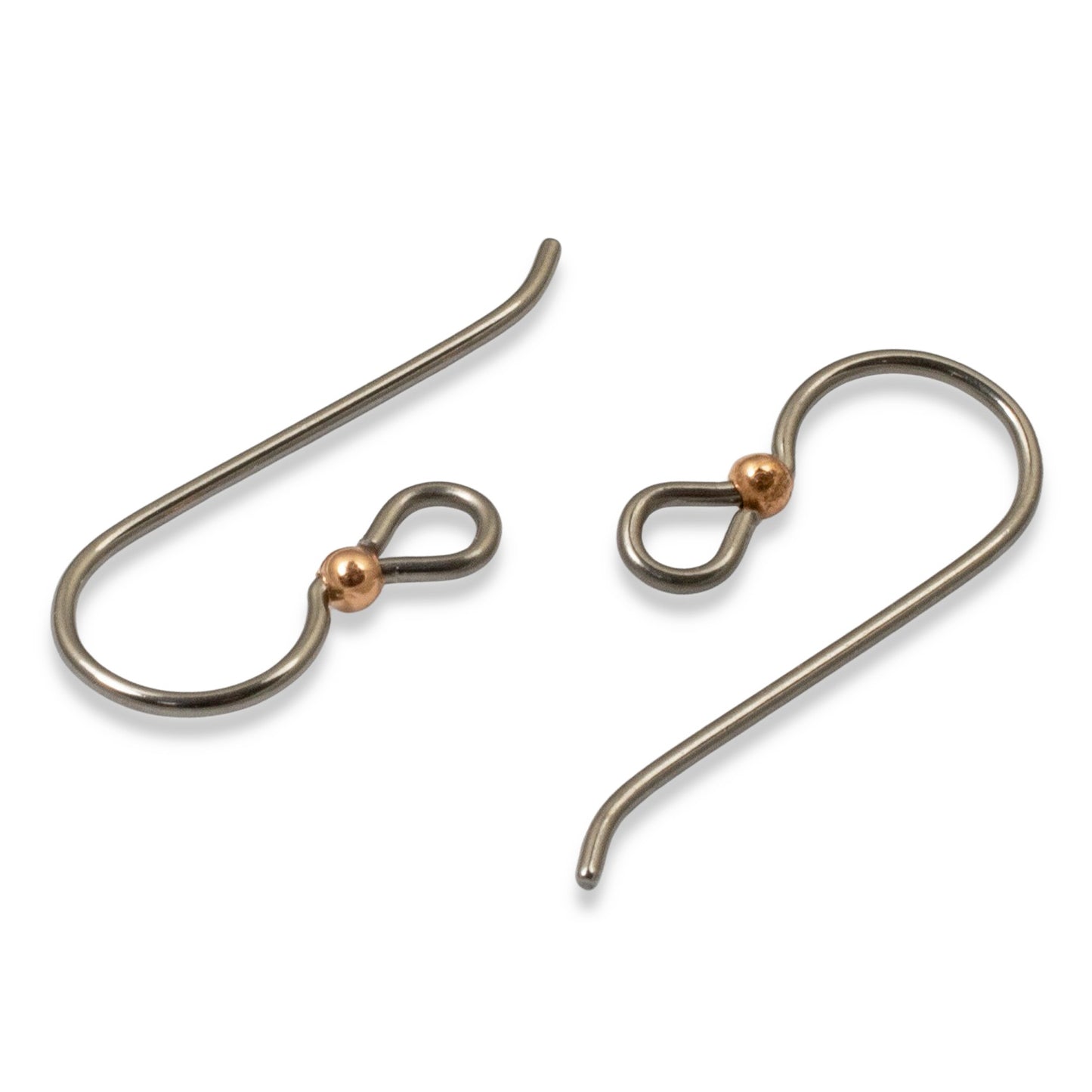 10 Gray Niobium Ear Wires + 2mm Copper Bead - Hypoallergenic Earring Hooks, USA Made