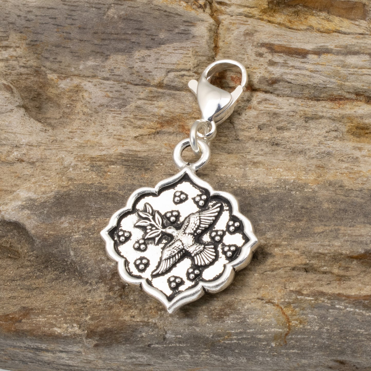 Peace Dove Clip-on Charm Hand-Assembled, Inspirational Silver Plated Pewter Double-Sided, Spiritual Meditation Journal Bag Accessory
