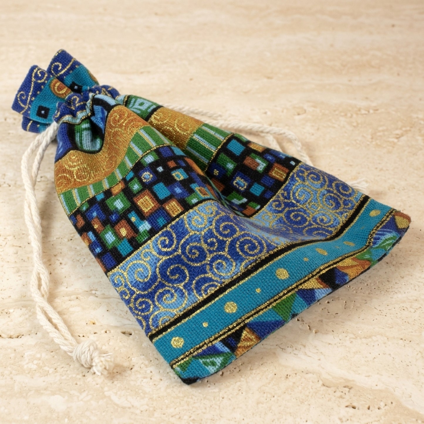 10 Ethnic Earthy Drawstring Fabric Pouches, Bohemian Cloth Bags, Reusable 4"x5"