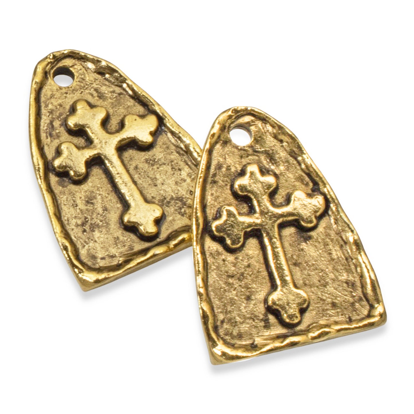 Gold Arch Cross Medallion Charms, Gothic Religious Pendant, 2-Pack