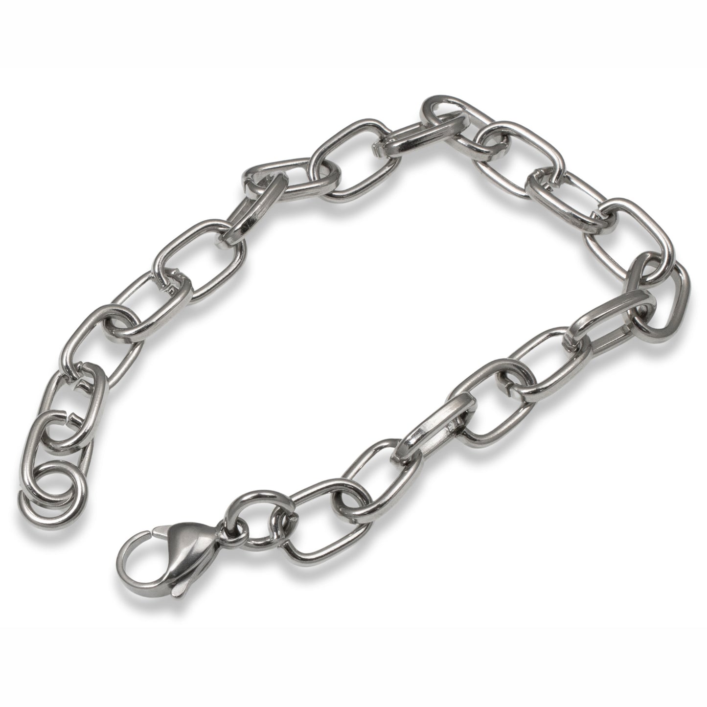 Adjustable 8" Stainless Steel Chain Bracelet with Lobster Clasp, Modern Paperclip Links