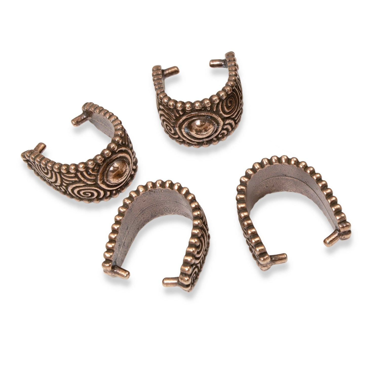 Large Copper Spiral Pinch Bails, 4-Pack TierraCast Designed, Antique Copper Plated Pewter Jewelry Pendant Holders, Bohemian Findings