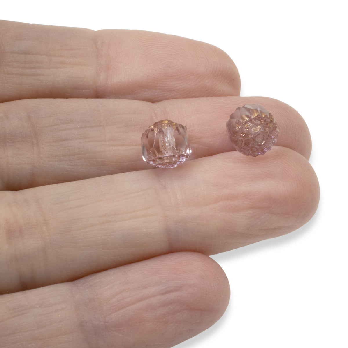 12 Faceted 8mm Crown Cathedral Beads - Clear & Pink + Bronze Ends - Czech Glass - Jewelry Making