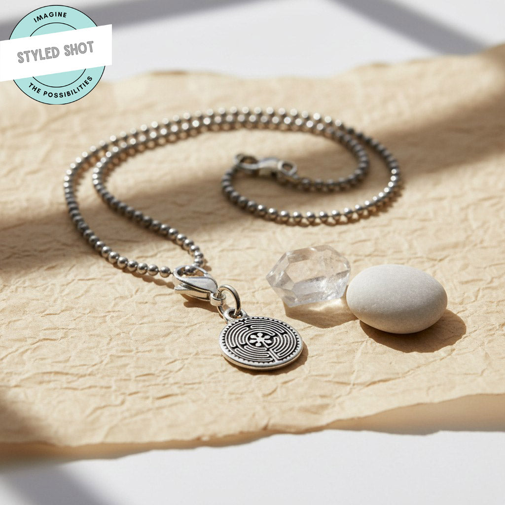 Silver Labyrinth Charm: Spiritual Jewelry for Bracelets Necklaces Christian Faith Meditation Symbol Clip-On Dangle