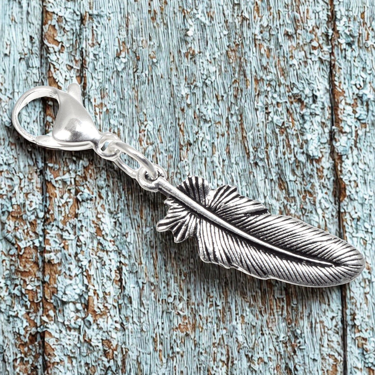 Silver Feather Clip-On Charm: Antique Silver Boho Purse and Bag Accessory